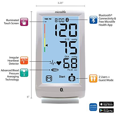 Microlife Bpm8 Bluetooth Blood Pressure Monitor, Upper Arm Cuff, Digital, Bluetooth Connectivity, Free Health App, Illuminated Touch Screen, Stores 240 Readings For 2 Users (120 Readings Each) #TOP2