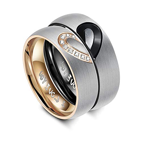 Hanpabum Width 6mm Stainless Steel Couples Bands Rings for His & Her Heart Matching Set with I Love You, Fashion Wedding Jewelry
