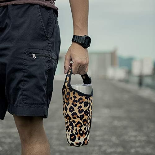 Beautyflier 2 Pack 30 OZ Neoprene 3 IN 1 Tumbler Carrier Holder Pouch with Adjustable Shoulder Sling for Stainless Steel Insulate Insulated Coffee Mugs (Leopard + Black)