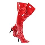  Dearney Damen Overknee Stiefel Lack High Heels Stiefel Stiletto Sexy Oberschenkelhohe Stiefel Damenschuhe Lackstiefel Spitz