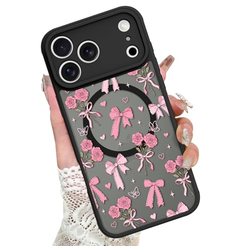 Image of KANGHAR Case for iPhone 17 Pro Max Bows Bouquet Pattern | [Compatible with Magsafe] Cute Flowers Florals Protective Magnetic Case for Girls Women Men