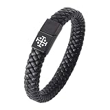 Jerusalem Kreuzfahrer Kreuz Templer Leder Armband Manschette Armreif mit Edelstahl Magnetverschluss Griechische Kreuze Symbol Befehls Christi Mittelalterlicher Christlicher Schmuck für Schutz, 8,07''