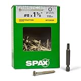 SPAX #8 x 1-5/8' PowerDrive Interior Flat Head Construction Wood Screws (110 pcs) T25 T-Star Yellow Zinc Framing Fast-Start Sharp Point Clean Flush Finish Bit Included