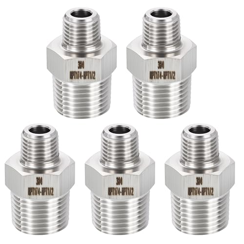 METALLIXITY 5PCS 1/2" MNPT x 1/4" MNPT Thread SUS304 Hex Nipple Adapter