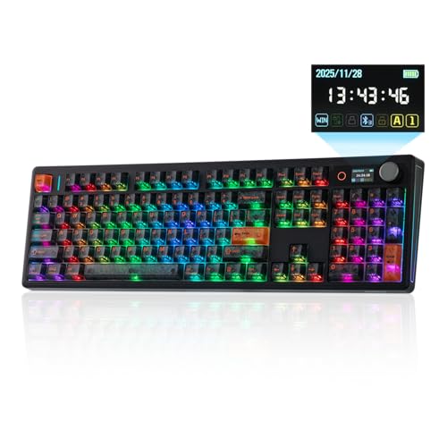 EPOMAKER TH108 V2 PRO �t���T�C�Y���J�j�J���L�[�{�[�h ��ʁ��m�u�t�� 10000mAh BT/2.4GHz/�L�� �z�b�g�X���b�v�Ή� Mac�p�L�[ PBT�L�[�L���b�v RGB�Ɩ� 5�p�b�h�K�X�P�b�g ���C�����X�Q�[�~���O�L�[�{�[�h W