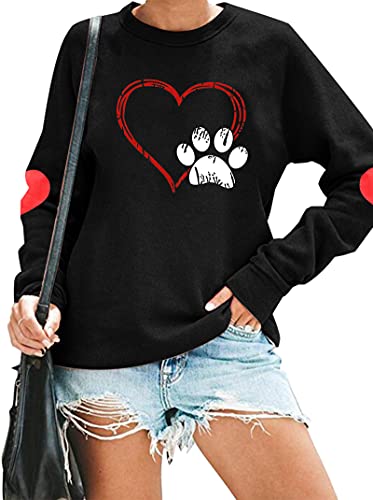 Floyu Dog Mom Shirt Women Dog Mama Funny Pullover Sweatshirt Dog Paw Print Long Sleeve T Shirt (Black, Dog Paw, Medium) #TOP5