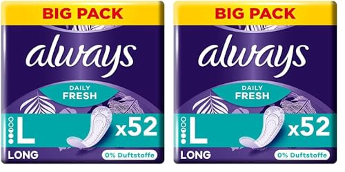 Always Daily Fresh Slipeinlagen Damen, Long (52 Binden) Big Pack, ohne Duft, atmungsaktiv, flexibel (Packung mit 2)