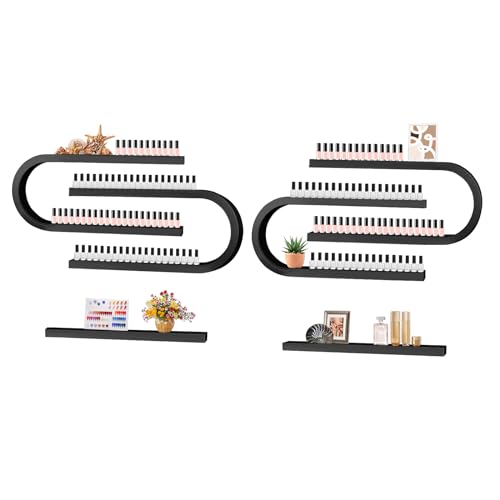U forma Scaffali Porta Smalti Unghie Montati Parete Metallo, Kalolary 6 pezzi Espositore Nero Cosmetici Espositore Mensola Parete Profumi Organizer Oli Essenziali Flaconi Smalto Unghie Spa Salone