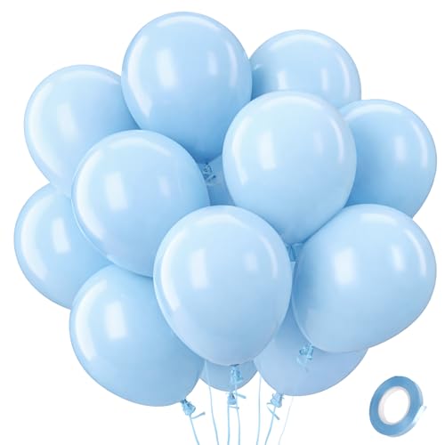 QIFU Ballons Bleu - 100 Pièces Ballons Anniversaire Macaron Bleu, Ballon de Baudruche Bleus Pastel, Ballon Hélium pour Decoration Anniversaire Garçon Enfant...