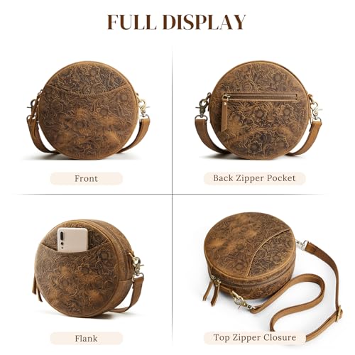 Image of S-ZONE Leather Crossbody Bags for Women Circle Shoulder Round Purse Travel
