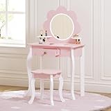 Spirich Kids Vanity, Girls Vanity Set with Mirror and Stool and Lights, Kids Vanity Table and Chair Set...