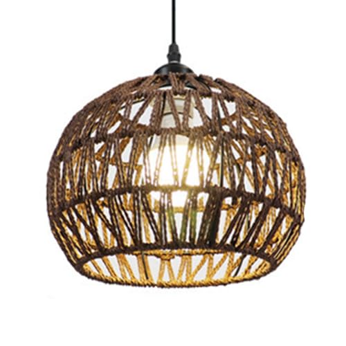 Lámpara cesta de tejido artesanal y cuerda de cáñamo rústica de una luz para montaje en techo