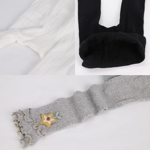 PAROLI Girls' cotton pantyhose double needle dual purpose crotch lace accessories with cute pattern bottom pantyhose（White Black Gray） size XL2