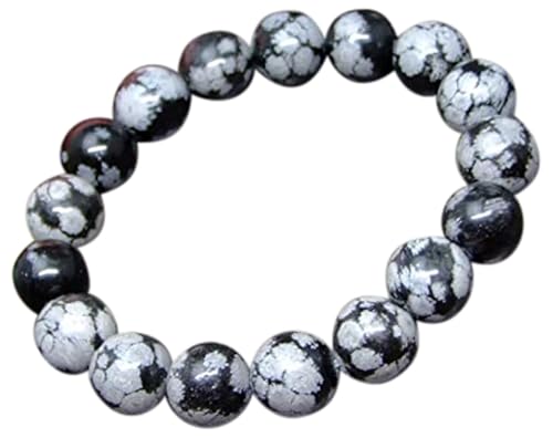 g3-389F スノーフレークオブシディアン 12mm ブレスレット 内径18cm アメリカ産 天然石 パワーストーン