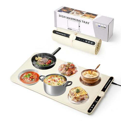 Warming Mat for Food, Silicone Food Warming Mat, Electric Warming Tray for Buffets Party and Home Daily Use, Heating Fastly in 8s, Tray with 9 Adjustable Temperature, Portable Food Warmer for Travel