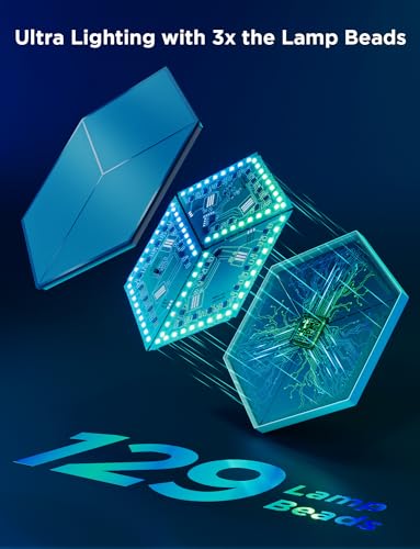 Image of Govee Glide Hexagon Light Panels Ultra, RGBIC 3D Wall Lights with DIY | 60 Scenes and 129 Lamp Beads, Upgraded Gaming Light for Gaming Room, Compatible with Alexa, 10 Pack Meteor Gray