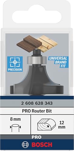 Bosch Accessories Professional 1x Abrundfräser Standard for Wood (für Holz, Zubehör Handfräse, Radius 12 mm, Arbeitslänge 18.6 mm, Ø Schaft 8 mm)