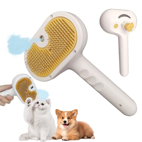 Image of Self Cleaning 3 in 1 Pet Brush - Cat & Dog Brush for Shedding, Steam Cleaning, Spray, White