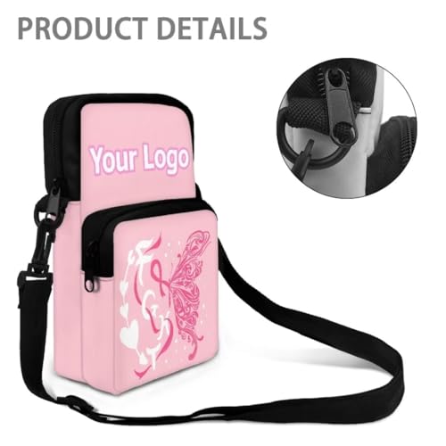 Image of Crossbody Bag for Women Sling Purse Pink Ribbon Cell Phone Holder with Straps