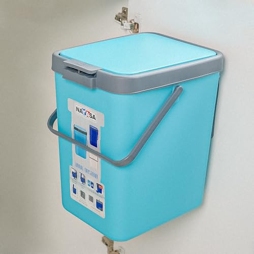 Image of Nayasa Door Dustbin Small- 14 Ltr Plastic Press Top Waste Bin /Trash Can | Garbage Dustbin For Home, Kitchen, Bathroom, Office | Multipurpose Waste Bin | Turquoise Blue