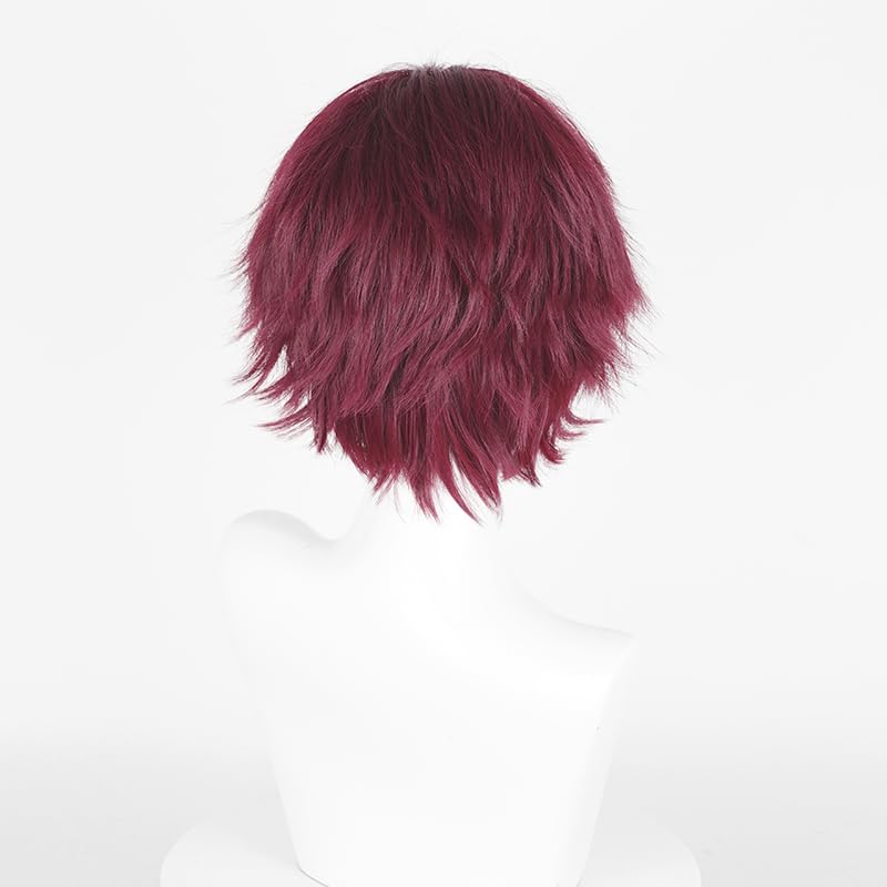Image of Max Beauty Anime Dark Red Cosplay Wigs With Bangs Short Unisex Fluffy Heat Resistant Hair for Party Halloween + Cap