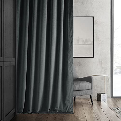 HPD Half Price Drapes Signature Velvet Thermal Blackout Curtains for Living Room 84 Inch Long (1 Panel) Rod Pocket Insulated Blackout Curtains for Bedroom Window Curtains, 50W x 84L, Natural Grey