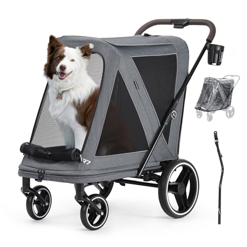 Image of Beberoad Dog Stroller for Large Dogs, 2-in-1 Pet Stroller & Dog Bike Trailer, R7 All-Terrain ER Tires with Shock Absorption, One-Hand Fold, 360 Mesh Ventilation, Waterproof Removable Fabric