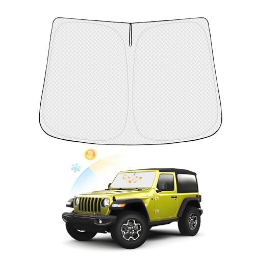Image of Canvcle Windshield Sun Shade for 2018-2026 Jeep Wrangler JL /2020-2026 Jeep Gladiator JT Accessories Thicken 6-Layer Front Window Sunshade Cover Sun Visor Protector Foldable Block UV Rays Keep Car Cool