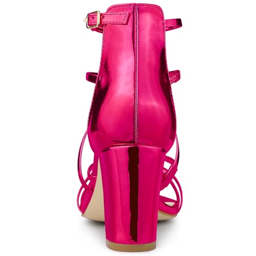 Allegra K Allegra K Women's Strappy Crisscross Strap Block Heels Hot Pink Sandals 6 M US