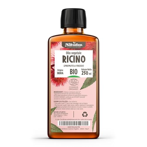 Oli di Ricino Biologico 250 ml - 100% Puro e Pressato a Freddo - Capelli, Ciglia, Barba, Sopracciglia, Unghie