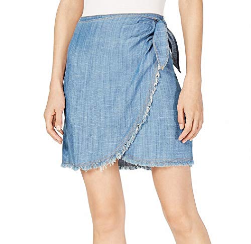 Denim Faux-Wrap Skirt (Denim, M)