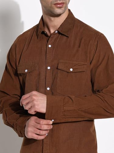 Image of SHOWOFFFF Men Solid Casual Shirt | Spread Collar Full Sleeves Corduroy Shirt's for Mens | Slim Fit Regular Length Shirts for Men's