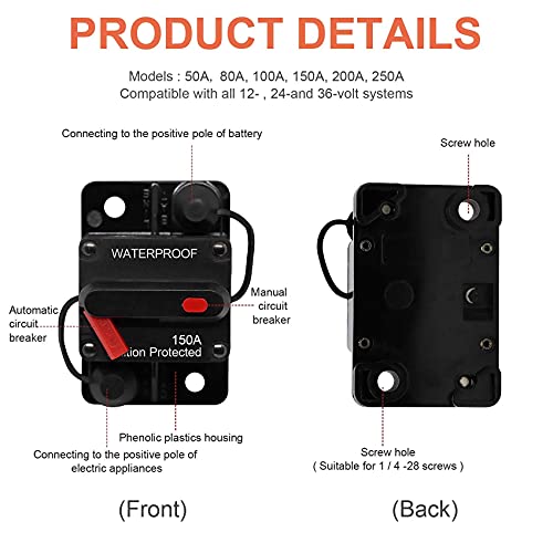 Erayco 150 Amp Circuit Breaker With Manual Reset For Car Marine Trolling Motors Boat Atv Manual Power Protect For Audio System Fuse, 12V-48Vdc, Waterproof (150A) #TOP3