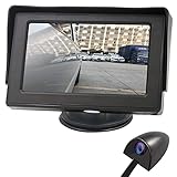 3T6B Side View Camera and 4.3” Monitor Kit, Car Door Tape Mounting Blind Spot Camera, Parking Assistance System with HD LCD Screen and Night Vision Camera for Trailers Pickup SUVs RVs