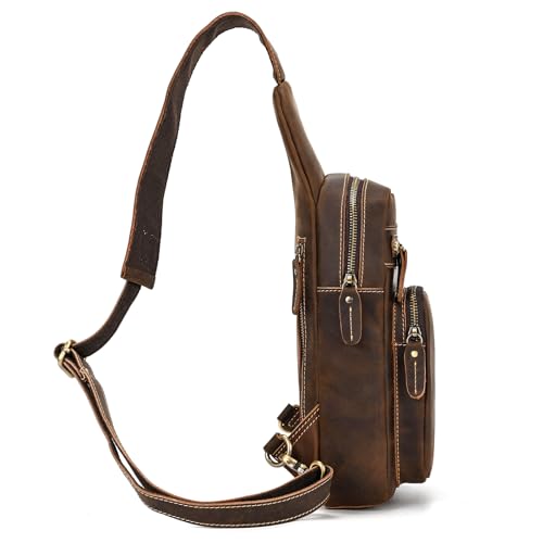 Vintage Genuine Leather Sling Bag Multi-pocket Chest Shoulder Bag for Men Casual Crossbody Daypack Backpack4