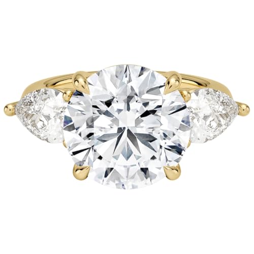 5 CT Round Cut Lab Grown Diamond Luxe Three Stone Engagement Ring For Her