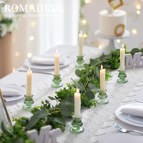Romadedi Glass Candle Holders for Candlestick - 10 Pcs Green Ribbed Tapered Candle Holder Bulk for Table Centerpiece Christmas Decor Party Living Room Dinner Advent by Romadedi - Image 3