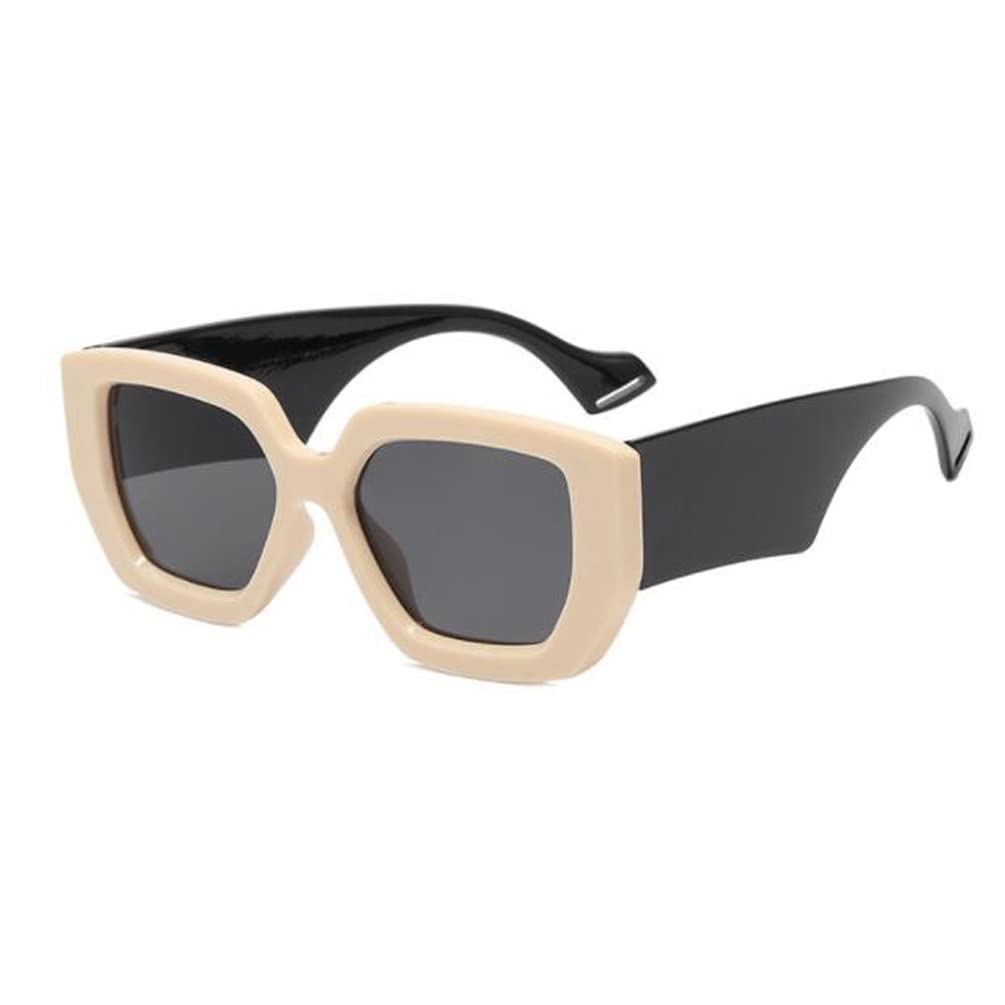Square Thick Frame Wide Leg Sunglasses Women Retro Beach Sunglasses Men Non-slip Mirror Leg Glasses Ivory White Black
