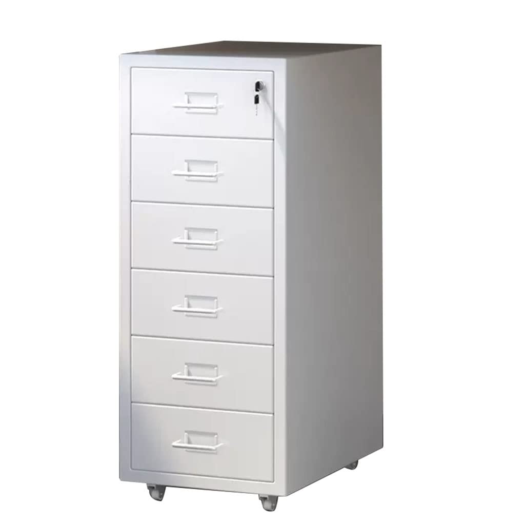 Aioneer White 6 Tier Lockable Steel Mobile File Cabinet With Strong Bearing Capacity-28X41x67cm