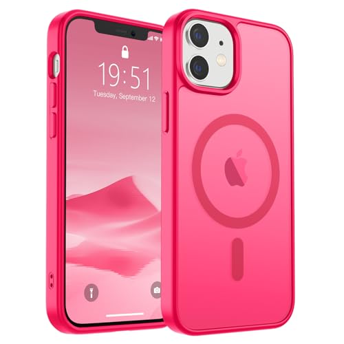 Image of SUPFINE Magnetic for iPhone 12 Mini Case & iPhone 13 Mini Case (Compatible with MagSafe) (Military Grade Drop Protection) Slim Translucent Matte Shockproof Phone Cover,Hot Pink