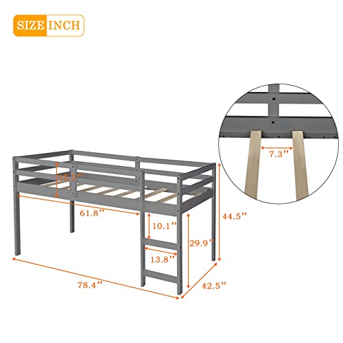 Low Loft Bed Wood Loft Bed Frame With Storage Cabinet And Rolling Portable Desk For Kids And Teen, Boys, Girls, Twin,Gray #TOP5