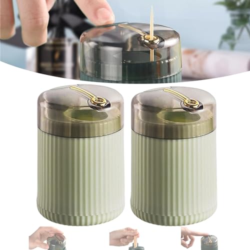 Ketliyaze 2 caixas de armazenamento para palitos de dentes, dispensador de palitos de dentes, dispensador de palitos de dentes, portátil e criativo, cor verde clara