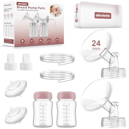 Image of Pump Parts Compatible with Spectra S1/S2/9Plus Breastpump, Full Set Replacement Parts for Spectra Include 24mm Flange,Duckbill Valve,Backflow Protector,Tube,Bottle, Not Original S2/S1 Accessories