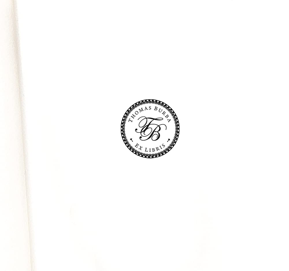 Tampon Initiales 2 Lettres Monogramme Ex libris Personnalisable Bordure Pointillée, Cadeaux Amoureux Livres dans Boite Spéciale