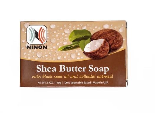 Ninon Shea Butter Soap Bars (5oz)- 6 PACK Made With 100% Natural Pure Vegetable Oils; African Shea Butter, Black Seed Oil and Colloidal Oatmeal; Ultra Moisturizing; Made In USA