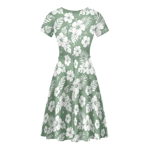 Image of HUGS IDEA Womens Puffy Swing Midi Dress Round Neck Short Sleeve Party A-Line Dresses