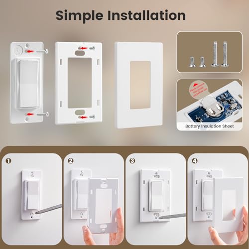 Image of SURAIELEC Upgraded Antenna Wireless Light Switch Kit, Decorator Wall Plate