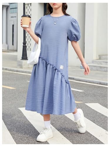 SweatyRocks Girl's Puff Short Sleeve Ruffle Dress Summer Casual Holiday Loose Flowy Long Dress3