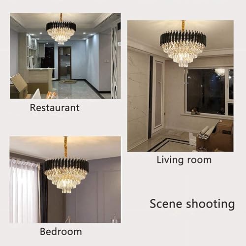 Image of Modern Ceiling Lamp 3-Tier Round Crystal Chandelier for Living Room | Modern Ceiling Light Jhumar for Hall for Home Decoration + 3 Color LED Light (Black Gold, 450MM)