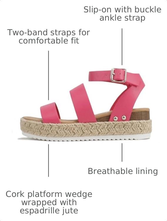 Image of Soda BRYCE-2 Kids /Children /Girls Open Toe Two Bands Espadrille Jute Platform Wedge Casual Fashion Flatform Sandals with Buckle Ankle Strap